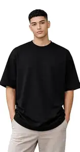 Streetfluencer Pure Cotton Oversized Fit Solid T-Shirt for Men