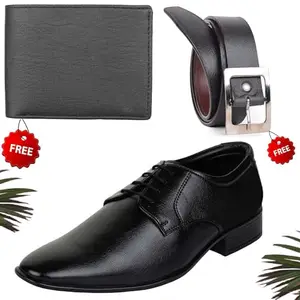 Vitoria Men's Attractive PU Formal/Party Shoes | Shoes Combo with Free Wallet & Belt | Stylish & Comfortable | Ideal for Office, Casual Outings, Parties (4340_VTOR-BLK-301) (Multicolor)(Size: 10UK)