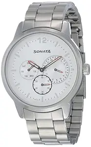 Sonata Quartz Analog Silver Dial Metal Strap Watch for Men-NR7139SM02