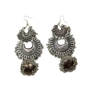 Designer Oxidized Earrings for Women – Luxury Ethnic Jewelry in Grey | Traditional Indian Style | Antique Boho Earrings for Weddings, Festivals, Parties & Gifting