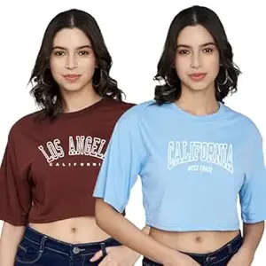 TREND LEVEL Stylish Women Crop Top with Short Sleeves |Trendy Tshirt for Office Wear/Casual Wear/Girls(Pack of 2 (Crop Tshirt TL088-TL089) Brown