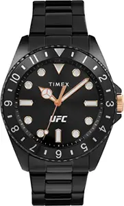 TIMEX Men Stainless Steel Analog Black Dial Coloured Quartz Watch, Round Dial With 42 Mm Case Width - Tw2V568000D, Band Color-Black