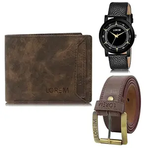 LOREM Mens Combo of Watch with Artificial Leather Wallet & Belt FZ-LR48-WL04-BL02