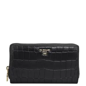 Da Milano Flap Leather Wallet for Women - Black