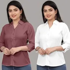 Formal Cotton Blend Shirt for Women with 3/4 Sleeve for Casual Wear Combo of 2