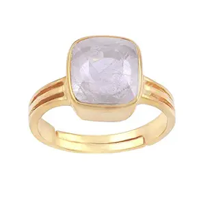 JAGDAMBA GEMS 4.25 Ratti AA++ Quality Certified Adjaistaible Gold Plated Ring Unheated Untreated Natural White Sapphire Pukhraj Loose Gemstone by Lab Certified