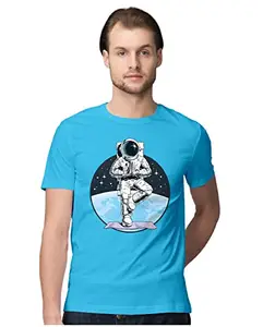 ALLEN BLACK Men's Regular Fit T-Shirt Astronaut Doing Yoga 100% Cotton T-Shirt Sky Blue_ASTROYOMN-Sky Blue 3XL Men Round_