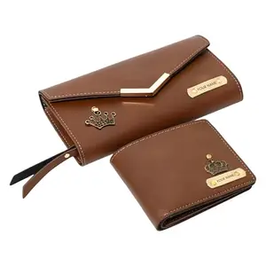 SAVRI Personalized Anniversary Gift for Couple | Custom Leather Men's Wallet & Women's Clutch Combo | Engraved Name Gift Set | Perfect for Wedding, Valentine's Day, Birthday & Special Occasions