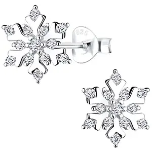 Via Mazzini 92.5-925 Sterling Silver Snowflake Crystal Stud Earrings for Women And Girls Pure Silver (ER0219)