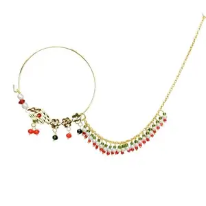 Sherly Fashion Brass Nathiya | Traditional Indian Nose Ring for Womens | Elegant & Ethnic Jewelry | Yellow Green