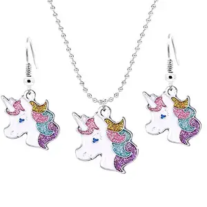 El Regalo Beautiful Cabochon Glass Unicorn Pendant Necklace for Girls & Women(Royal Blue)