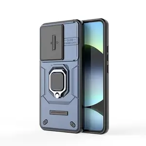 Mobirush Redmi Note 14 4G Slide Camera Protection and 360° Protection Ring Stand Mobile Phone Back Case Cover for Redmi Note 14 4G (Blue)