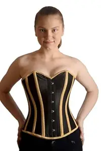 CORSETVOGUE Amara Black Overbust Corset for Women | Waist Trainer Body Shaper | Taffeta Cotton Lined Waist Cincher Corset Top | Bustier Slimming Shapewear with Busk Closure & Back Lacing