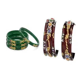 Somil Simple Glass Bangle Combo | Classic Chudi Set For Women & Girls | Everyday & Festive, Pack Of 10, Green, Maroon -M353