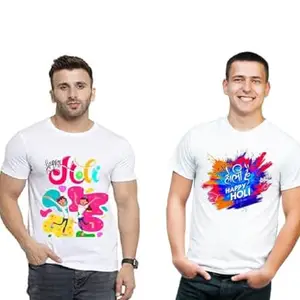 CHAMBYAL Custom Art Holi T-Shirt Combo for Men or Boys Combo for Men or Boys Size XL (40-44) White Colour Pack of 2