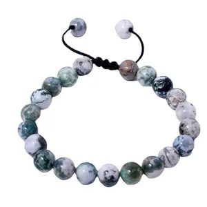 Lady Works Natural Green Tree Agate Threaded Bracelet 8mm Round Smooth Beads Green Tree Agate Adjustable Thread Bracelet. Unisex Macrame Yoga Bracelet.|LW_TDBR_0983