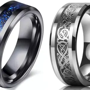 Men Valentine Smart Temperature Combo Ring Silver & Black (IR6443)