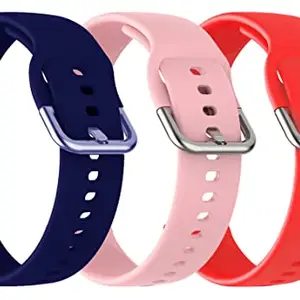 AONES Pack of 3 Silicone Belt Watch Strap with Metal Buckle Compatible for Emporio Armani Valente Ar1410 Watch Strap Blue, Light Pink, Red
