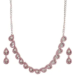 ACCESSHER Rosegold Plated Pink AD Studded HandcraftedNecklace For Women & Girls