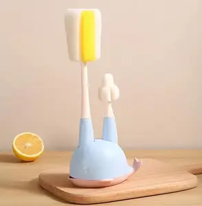 Adore Basics 2 in 1 Spongy Dolphin Bottle Cleaning Brush Kit with Stand (Blue)