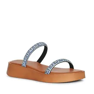 VIVILBLU Women Flat Sandals | Double Strap Embellished Slip-On Flats | Cushioned Comfort Footbed | Casual, Party & | Anti-Skid Sole