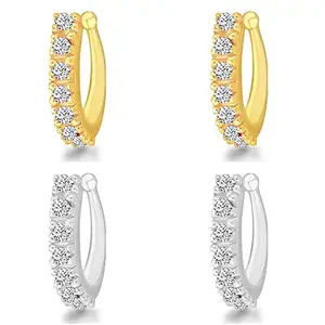 MEENAZ Traditional American diamond Jewellery Clip on Pressing Type Without Piercing Crystal Gold Silver AD CZ Nath Nose Ring Press pin for Women Girls Wedding design- NATH COMBO-M166