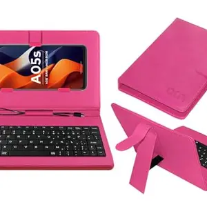 ACM Keyboard Case Compatible with Itel A05s Mobile Flip Cover Stand Direct Plug & Play Device for Study & Gaming Pink