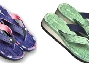 Belagam Slipper for Women's | Soft comfortable and stylish flip flop slippers for Women | Slippers for Girls & Ladies Daily Use | Flip_Flops for women (LINE BLU LITE GRN 2PC) PACK OF 2 size_6