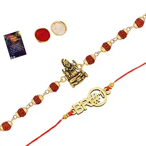 Rakhi Rudraksh With Stylish" BRO" With Roli Chawal And Greeting Card -527