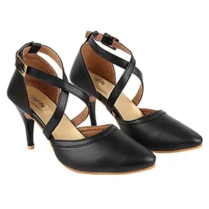 Stylestry Women & Girls Casual Solid Heeled Sandals/Heel-033/Black/UK4