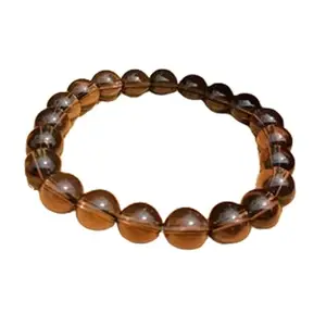 RRJEWELZ Natural Smoky Quartz 8mm Round Shape Smooth Cut Beads 7.5 Inch Stretchable Bracelet for Men & Women.|STBR_RR_08264_7.5