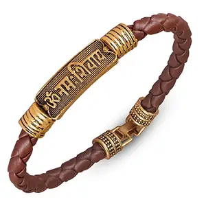 VFJ VIGHNAHARTA FASHION JEWELLERY Vighnaharta OM Naam Shivay Gold PlatedLeather Bracelet kada for men