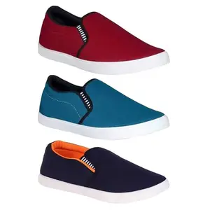 Aircum Men's Maroon, Navy Blue & Orange Casual Shoe - 8 UK (Pack of 3 Pairs )