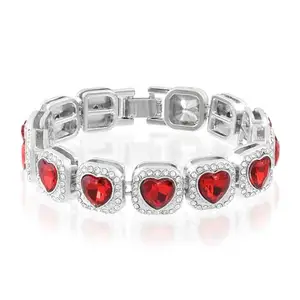 Memoir Micron Platinum plated Red & White CZ Fashion Jewellery Bracelet for Men and Women (BLBJ2297)