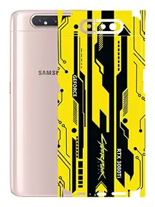 AtOdds - Samsung Galaxy A80 Mobile Back Skin Rear Screen Guard Protector Film Wrap with Camera Protector (Coverage - Back+Camera+Sides) (Yellow Cyberpunk)