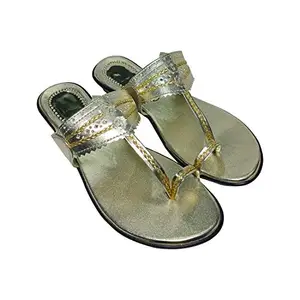 shubhsaanvi Stylish Casual Low Heel Golden Slipper for Girls and Women