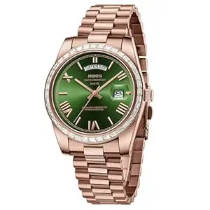 NIBOSI Watches for Men Analog Quartz Diamond Bezel Stainless Steel Dial Rose Gold Silver Mens Watch Waterproof Business Classic Dress Wrist Watch with Day Date