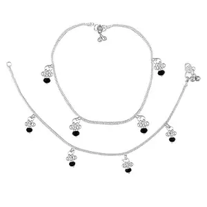 Heer Collection Traditional Trendy Jewellery All Occassions Anklets Payal Pair for Women/Girls Alloy Anklet (Pack of 2)(HC106PayalGolChainCrystlBlack(1Pair))