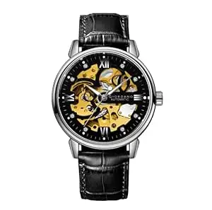 Giordano Iconic Skeleton Automatic Watch with Brilliant Diamond Accents and Leather Strap for Men - GZ-50113