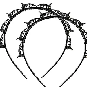 KSVILLA Styling Hairpin Hair Band Double-layer Bangs Clip Hairdressing Tools Lazy Braided Hair Curling Artifact black Pack Of 2