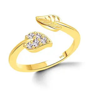 VFJ VIGHNAHARTA FASHION JEWELLERY Vighnaharta valentine day gift valentineday gift for her gift for him gift for women gift for men Simple Unique Leaf CZ Gold Plated Alloy Adjustable, Free Size Ring for Women and Girls-[VFJ1547FRG]