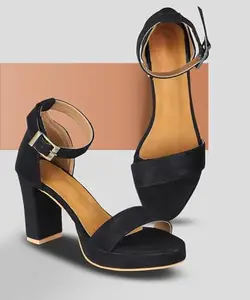 Picktoes PT-L-35 Women's Black Synthetic Leather Casual Heel Sandal