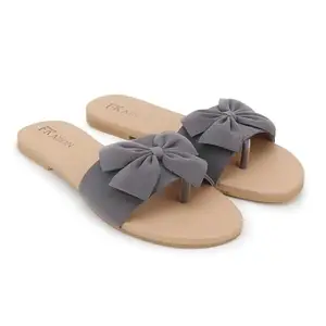Women's Mustard Yellow Bow Toe Ring Flats – Trendy Sandals ||FK_01_GREY_B122_39