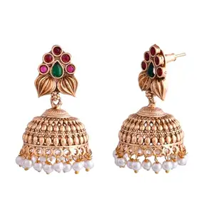 Voylla Gold Opulence Pushpavalli Temple Jhumka Earrings For Women|Women Jhumkis Earrings|Gift For Women|South Indian|Temple|Women's Gift|Wedding|Party|Ethnic|