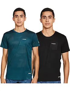 Charged Active-001 Camo Jacquard Round Neck Sports T-Shirt Petrol-Green Size Medium And Charged Endure-003 Chameleon Spandex Knit Round Neck Sports T-Shirt Black Size Medium