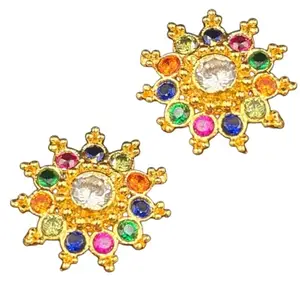 Multicolor Gemstone Gold-Plated Copper Nosepin 2P