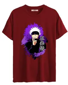 Drizzle CLICKS Satoru Gojo Anime Quote Printing T-Shirts for Men Collection | Mens Anime Tshirt |(XS,S,M,L,XL,2XL Size Tshirt) (Large, Maroon)