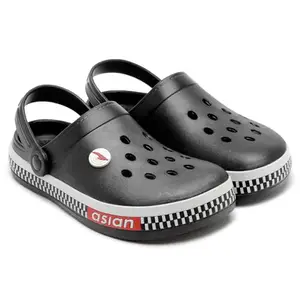 ASIAN Men's AGC-02 Trendy Stylish Fashionable Clogs | Sandals with Lightweight Regular wear Casual Clogs with Ultra Soft & Flexibility Technology Clogs for Men's & Boy's Black RED