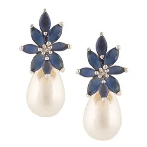 Swasti Jewels Zircon Fashion Jewellery Blue Floral Stud Pearls Earrings for Women