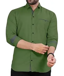 CB-COLEBROOK Men's Regular Fit Solid Soft Touch Cotton Casual Shirt with Pocket Design with Spread Collar & Full Sleeves (Available in Plus Size)